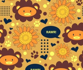 Lions and sunflowers seamless pattern cartoon vector