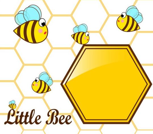 Little bee with honeycomb vector illustration 01