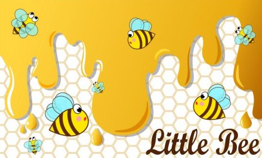 Little bee with honeycomb vector illustration 02