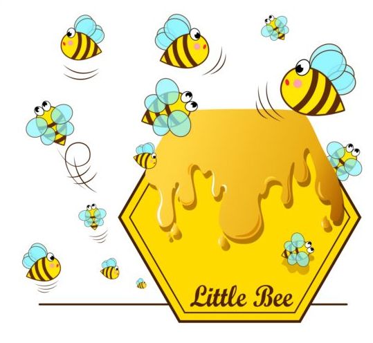 Little bee with honeycomb vector illustration 03