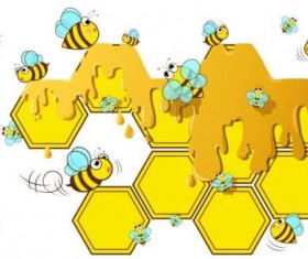 Little bee with honeycomb vector illustration 04