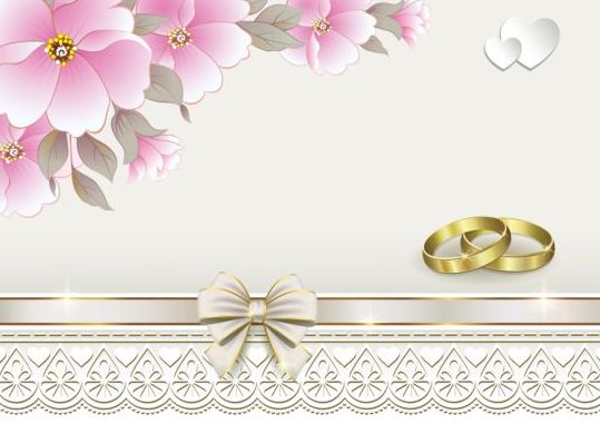 Luxury wedding invitation card with golod ring vector 03