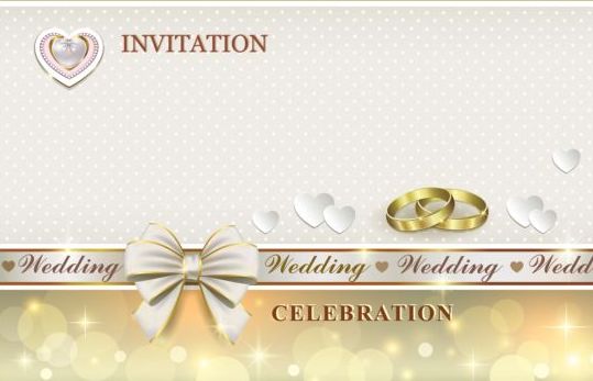 Luxury wedding invitation card with golod ring vector 04