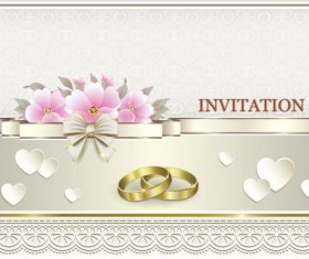 Luxury wedding invitation card with golod ring vector 05