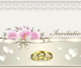 Luxury wedding invitation card with golod ring vector 06