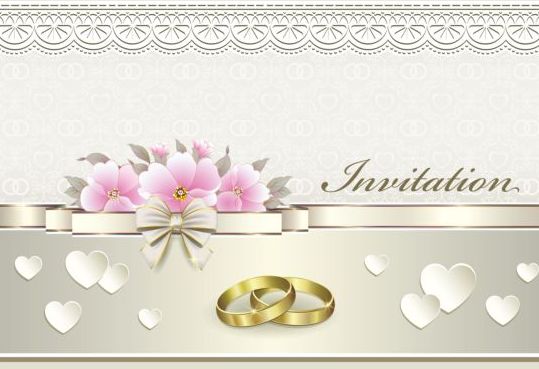 Luxury wedding invitation card with golod ring vector 06