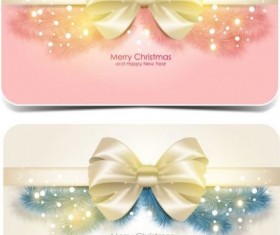 Merry christmas card with bow shiny vector 01