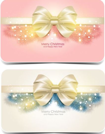 Merry christmas card with bow shiny vector 01