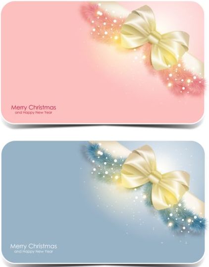 Merry christmas card with bow shiny vector 02