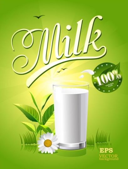 Natural milk poster green styles vector 03