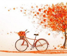 Nature autumn background with red trees and bike vector 01