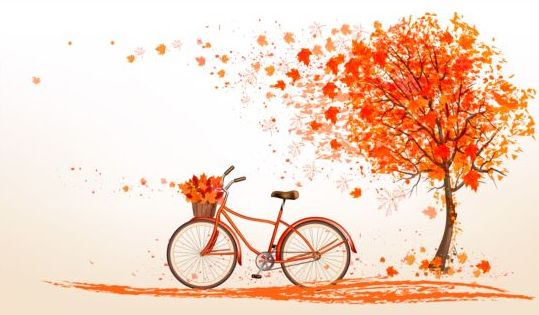Nature autumn background with red trees and bike vector 01 free download