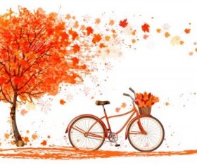 Nature autumn background with red trees and bike vector 02
