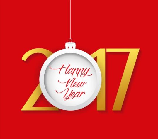 New year 2017 text with christmas ball vector 03