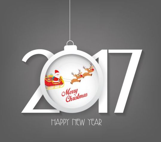 New year 2017 text with christmas ball vector 07