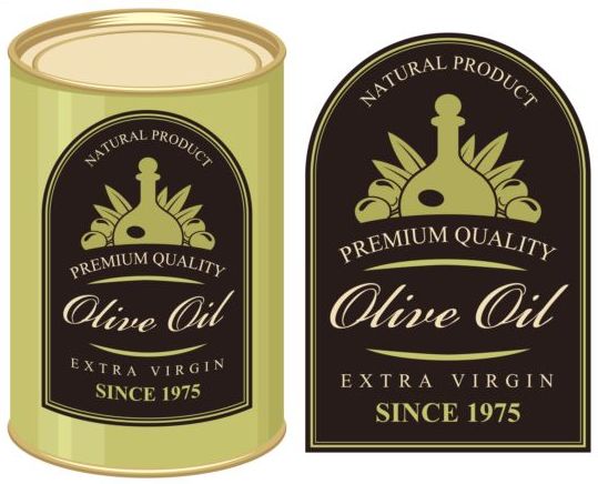 Olive oil labels with package cans vectors 01