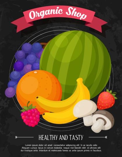 Organic fruit shop poster vector 01