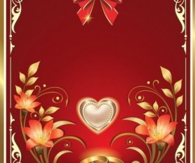 Ornate red wedding greeting cards vector 01