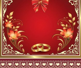 Ornate red wedding greeting cards vector 03