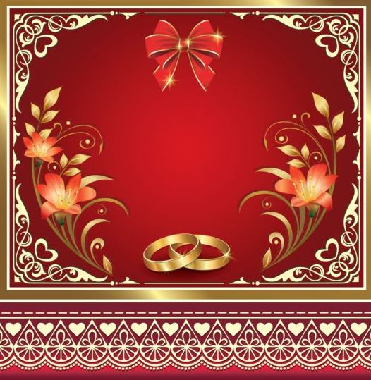 Ornate red wedding greeting cards vector 03