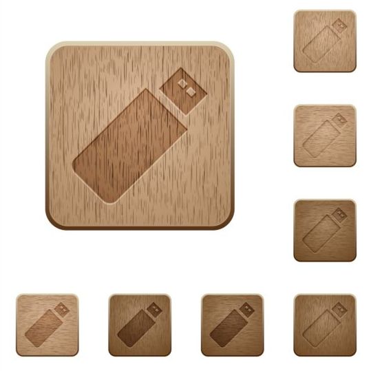 Pendrive wooden icons set