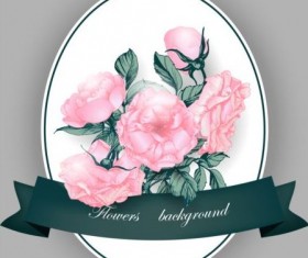 Pink flower card with green ribbon vector