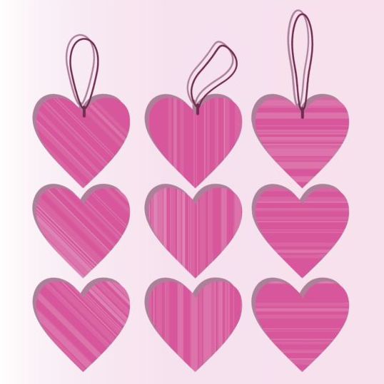 Pink heart tag vector set