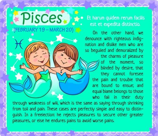 Pisces Zodiac kid vector card