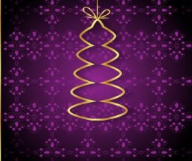 Purple christmas background with golden xmas tree vectors