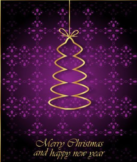 Purple christmas background with golden xmas tree vectors