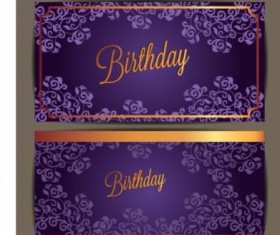 Purple floral with birthday invitation card vector 01