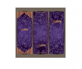 Purple floral with birthday invitation card vector 02