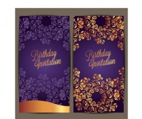 Purple floral with birthday invitation card vector 03