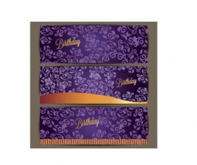 Purple floral with birthday invitation card vector 04