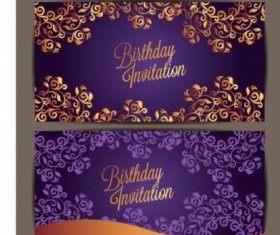 Purple floral with birthday invitation card vector 05