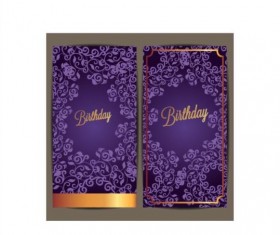Purple floral with birthday invitation card vector 06