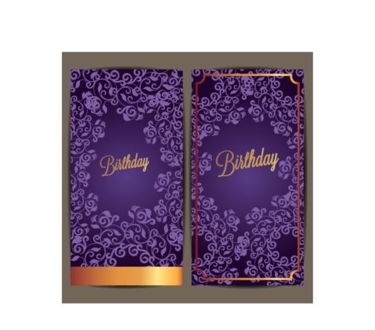 Purple floral with birthday invitation card vector 06