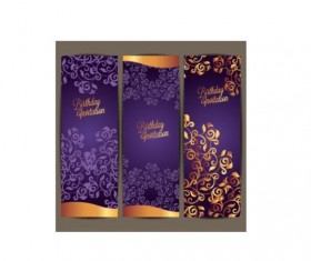 Purple floral with birthday invitation card vector 08