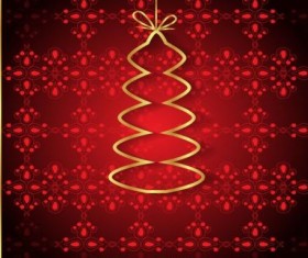 Red christmas background with golden xmas tree vectors