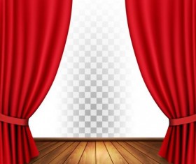 Red curtain and wood floor with art background vector