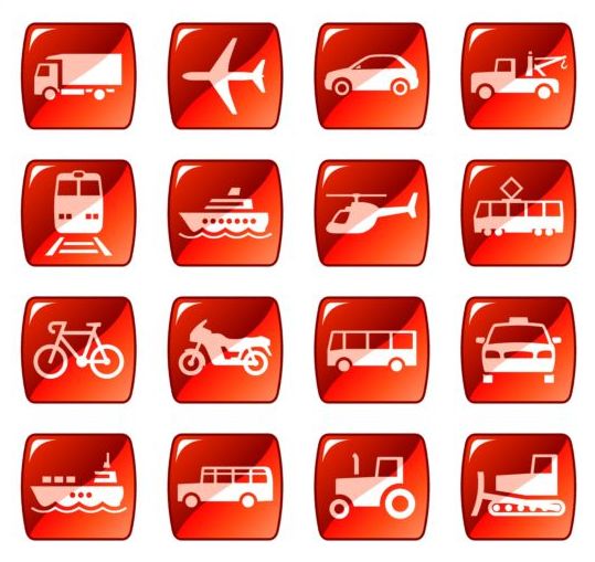 Red square transportation icons vector