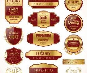 Red with golden premium badges and labels vector