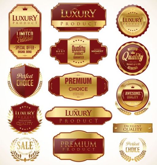 Red with golden premium badges and labels vector