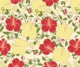 Red with yellow flower vintage pattern vector