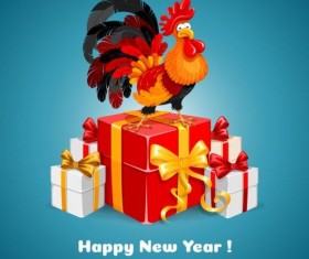 Reooster new year with gift box vector 03