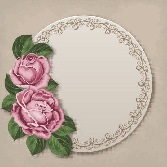 Retro floral card with beige card vector 01