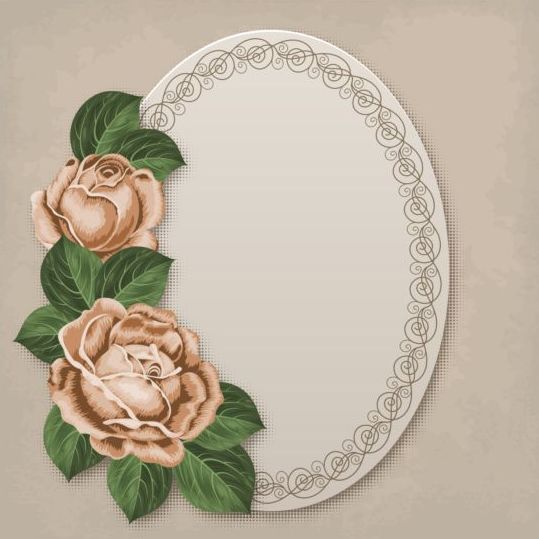Retro floral card with beige card vector 03
