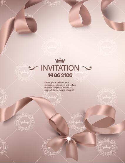 Ribbon bow with pink invited card vector