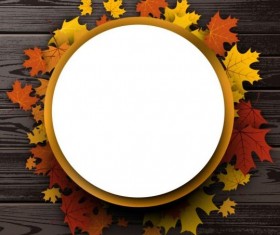 Round paper with leaves frame and wooden background vector