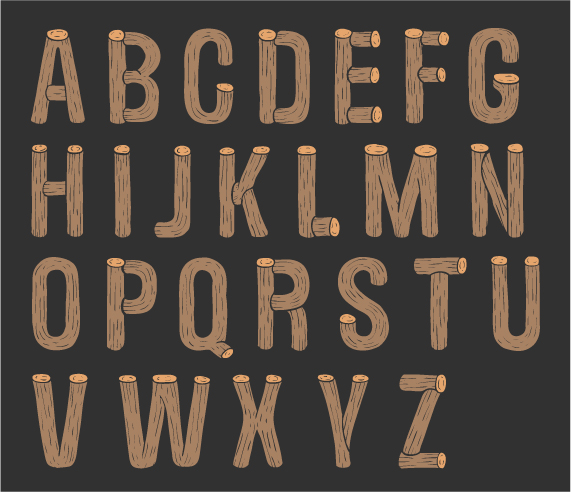Round wooden alphabet vector